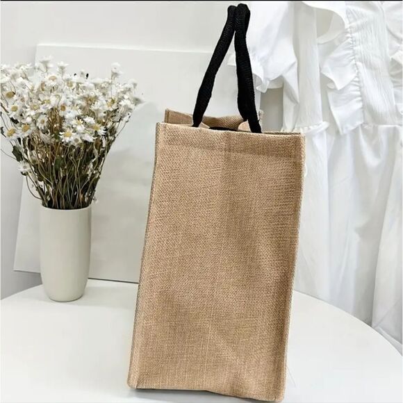 Trendy Tote Bag Smile Print Large Capacity Fashion Shoulder Bag Jute Fabric - Picture 4 of 5